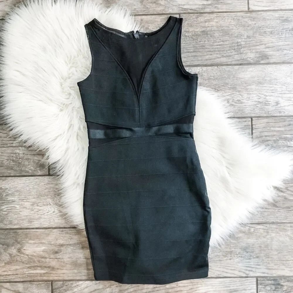 Forever 21 Black Mesh Ribbed Bodycon Dress NEW